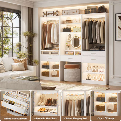 75-In Closet Organizer System with Wood Drawers and Hanging Rods