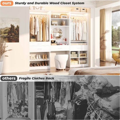 75-In Closet Organizer System with Wood Drawers and Hanging Rods
