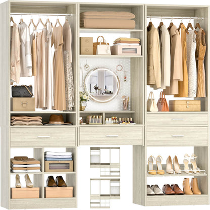 75-In Closet Organizer System with Wood Drawers and Hanging Rods