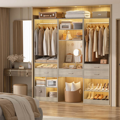 75-In Closet Organizer System with Wood Drawers and Hanging Rods