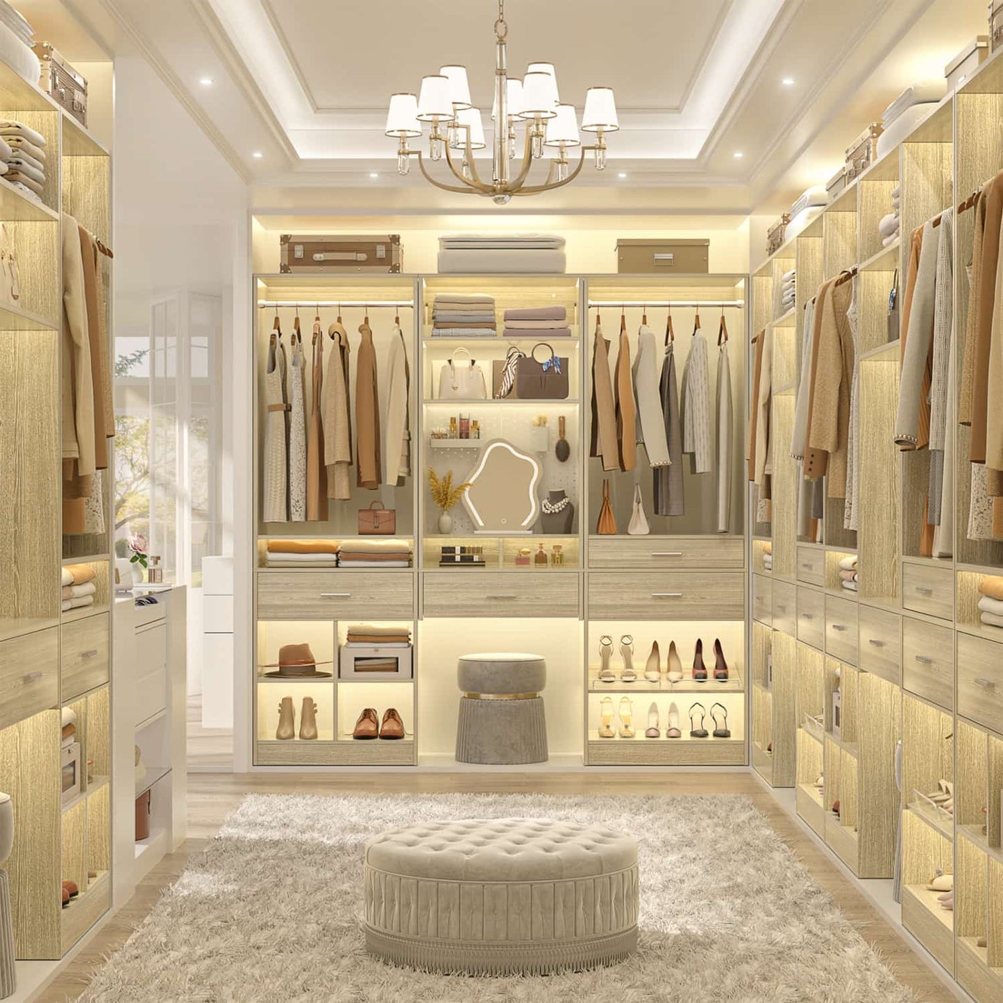 75-In Closet Organizer System with Wood Drawers and Hanging Rods