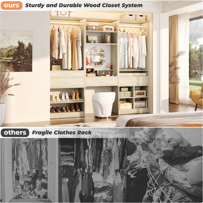 75-In Closet Organizer System with Wood Drawers and Hanging Rods