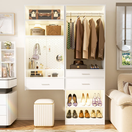 50-In Closet System Set with Wood Drawers, Floating Vanity Desk Organizer
