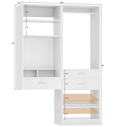 50-In Closet System Set with Wood Drawers, Floating Vanity Desk Organizer