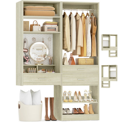 50-In Closet System Set with Wood Drawers, Floating Vanity Desk Organizer