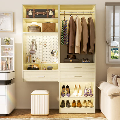 50-In Closet System Set with Wood Drawers, Floating Vanity Desk Organizer