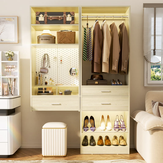 50-In Closet System Set with Wood Drawers, Floating Vanity Desk Organizer