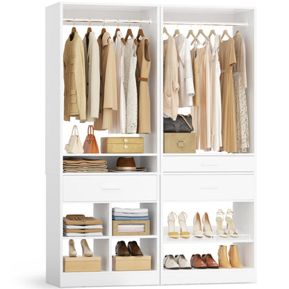 50-In Freestanding Closet System Set with Wood Drawers, Closet Organizer with Shoe Rack