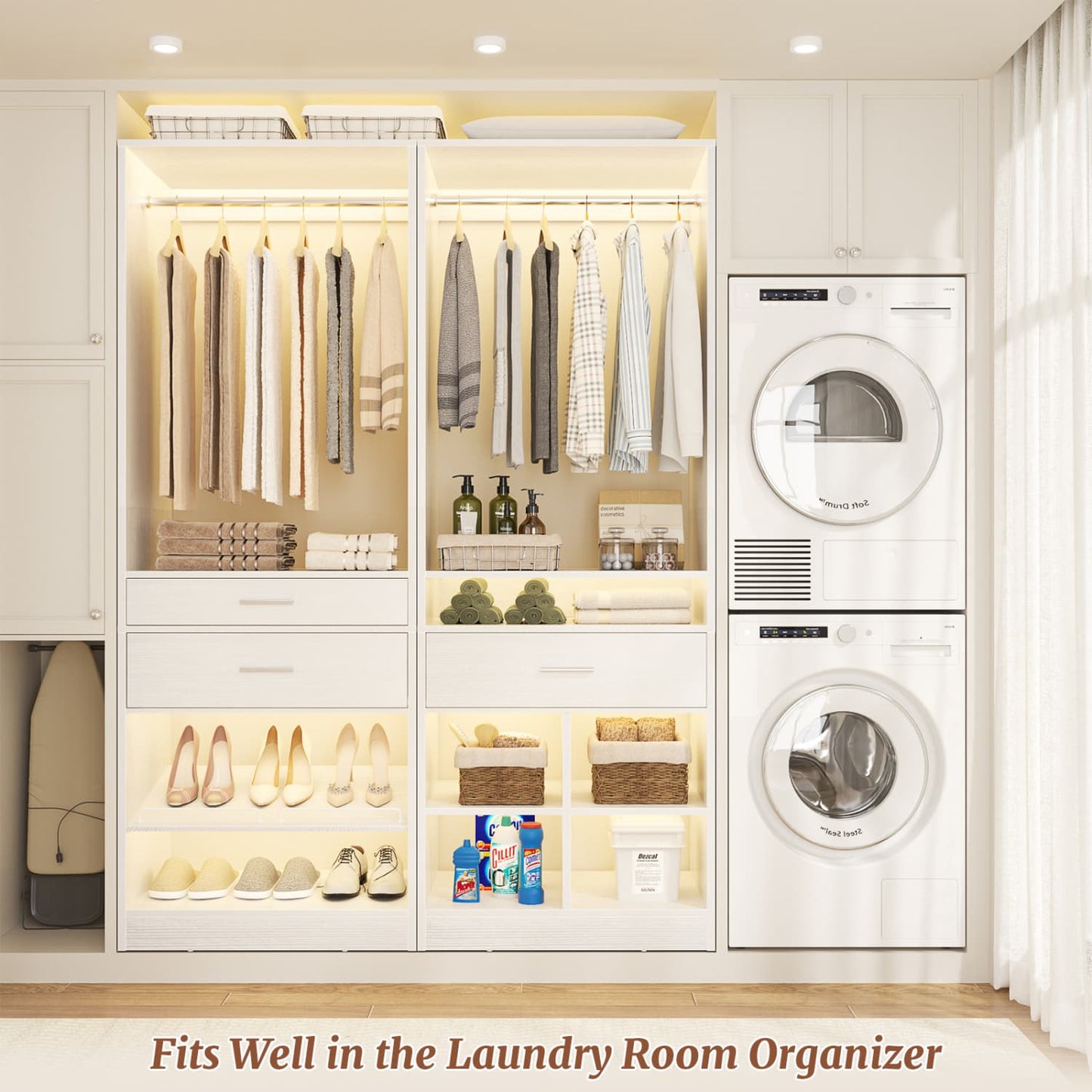 50-In Freestanding Closet System Set with Wood Drawers, Closet Organizer with Shoe Rack
