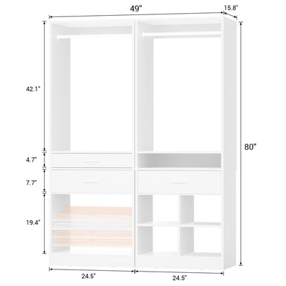 50-In Freestanding Closet System Set with Wood Drawers, Closet Organizer with Shoe Rack