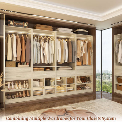 50-In Freestanding Closet System Set with Wood Drawers, Closet Organizer with Shoe Rack