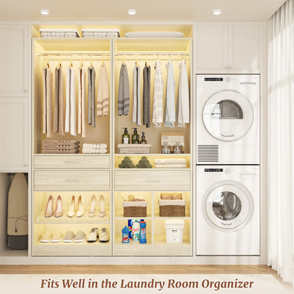 50-In Freestanding Closet System Set with Wood Drawers, Closet Organizer with Shoe Rack