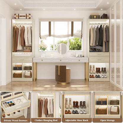 50-In Freestanding Closet System Set with Wood Drawers, Closet Organizer with Shoe Rack