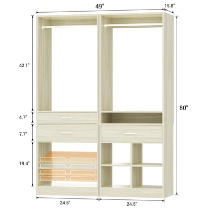 50-In Freestanding Closet System Set with Wood Drawers, Closet Organizer with Shoe Rack