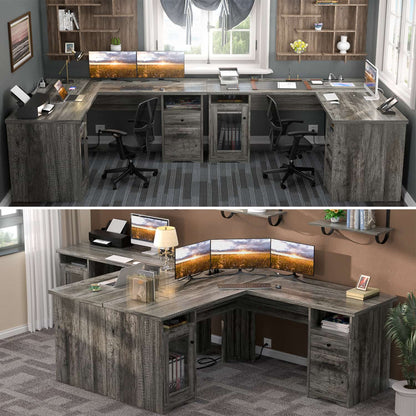 L Shaped Desk with Charging Station, Corner Computer Desk with Hutch