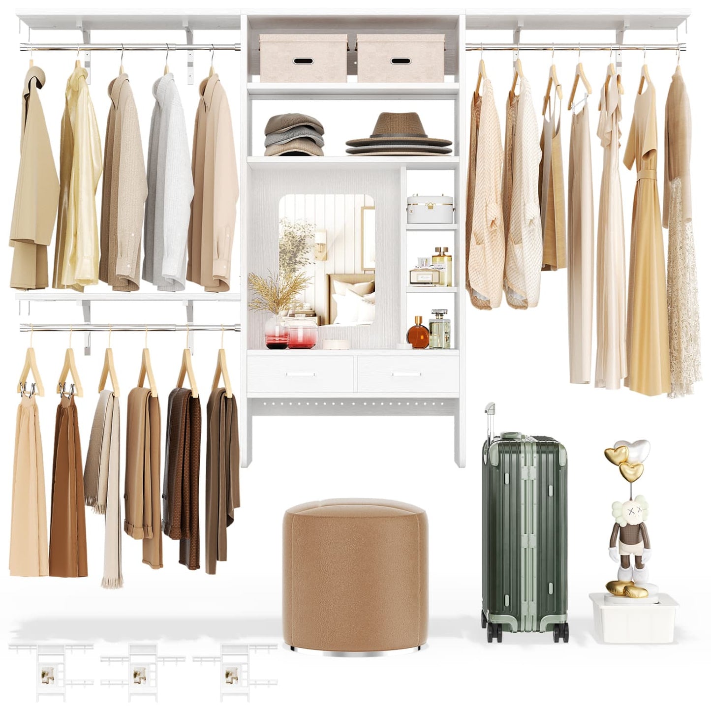 Wall-Mounted Closet System with Vanity Desk, 8FT Closet Organizer