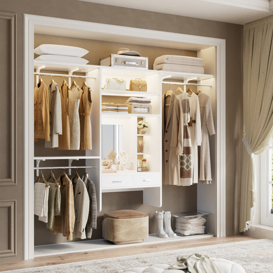 Wall-Mounted Closet System with Vanity Desk, 8FT Closet Organizer