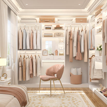 Wall-Mounted Closet System with Vanity Desk, 8FT Closet Organizer