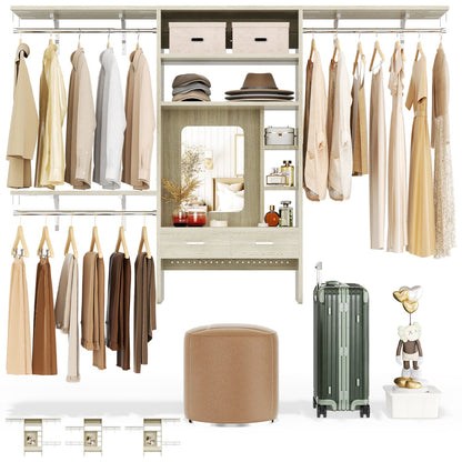 Wall-Mounted Closet System with Vanity Desk, 8FT Closet Organizer