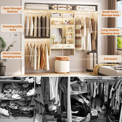Wall-Mounted Closet System with Vanity Desk, 8FT Closet Organizer