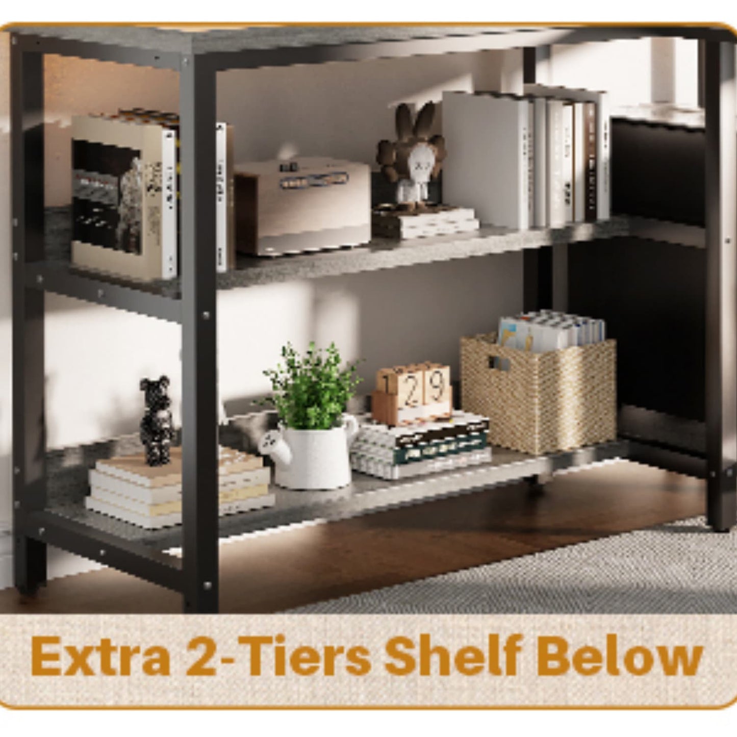 L Shaped Computer Desk with Hutch, Power Outlets, LED Lights & Storage Drawers