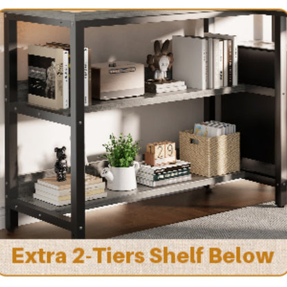 L Shaped Computer Desk with Hutch, Power Outlets, LED Lights & Storage Drawers