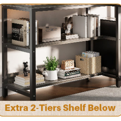 L Shaped Computer Desk with Hutch, Power Outlets, LED Lights & Storage Drawers