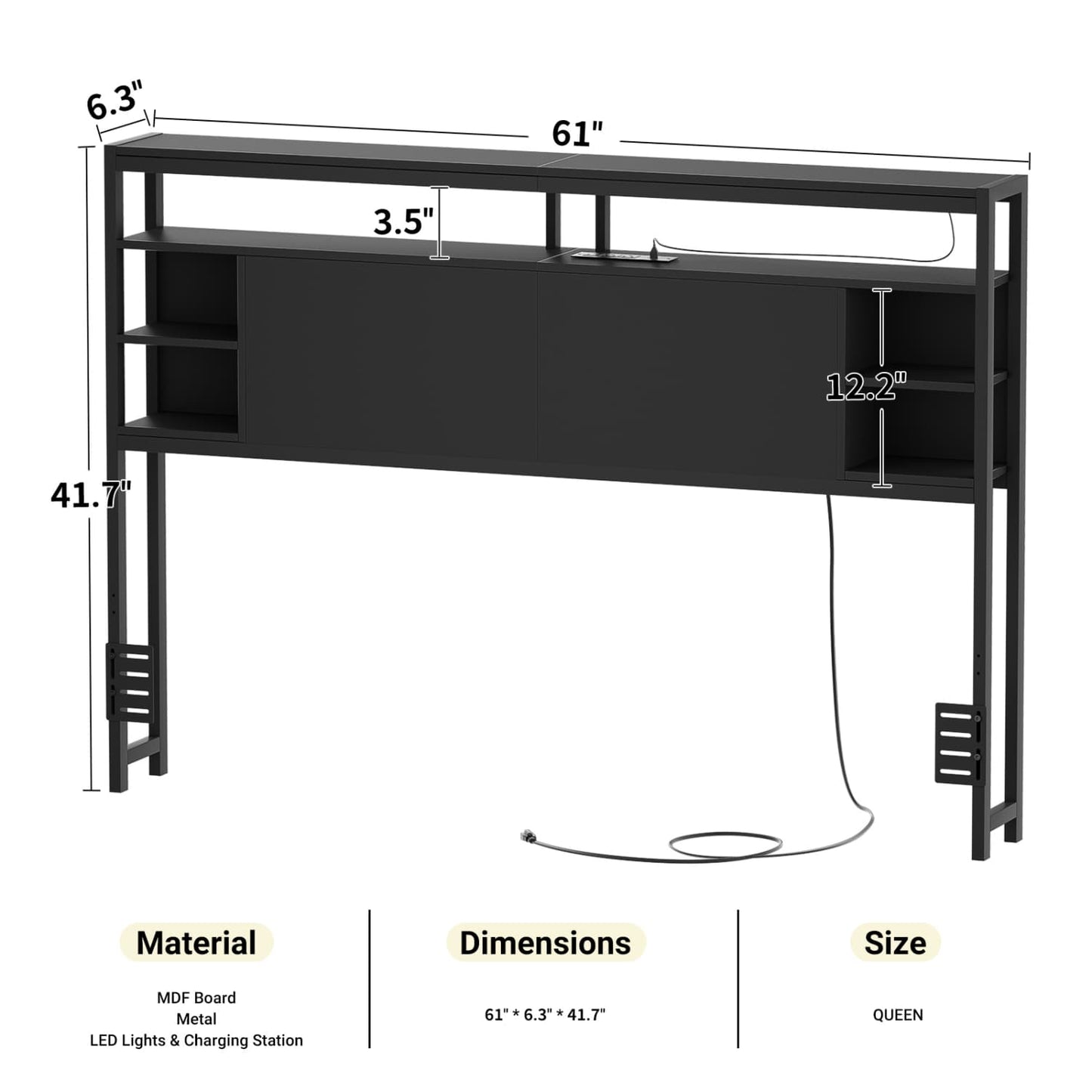 Queen Headboards with Power Outlets and Storage Space