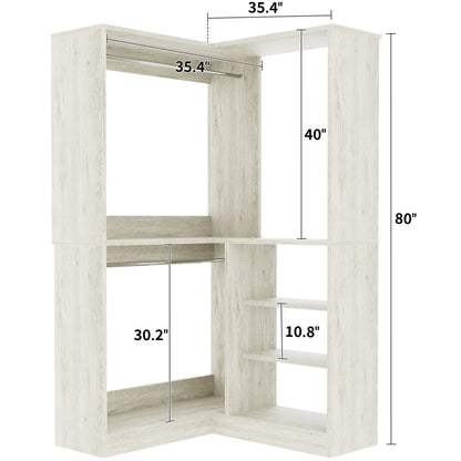 Corner Closet System with Shelf, Freestanding Closet Organizer with 2 Hanging Rods