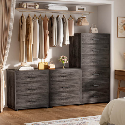 Set of 2 Wooden 6-Drawers Dressers with Storage, Closet Storage Cabinet and Nightstand