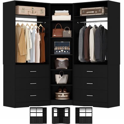 Closet System with 6 Drawers & 10 Shelves, Reversible Walk-in Closets, Load 1500+LBS
