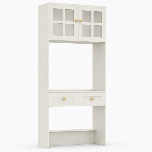 80" Tall Desk with Hutch & Drawers for Small Space