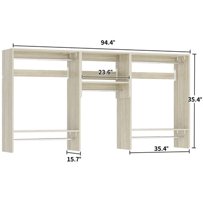 95" Closet Organizer with 5 Hanging Rods, Wall Mounted Clothes Hanging Rack for Organization