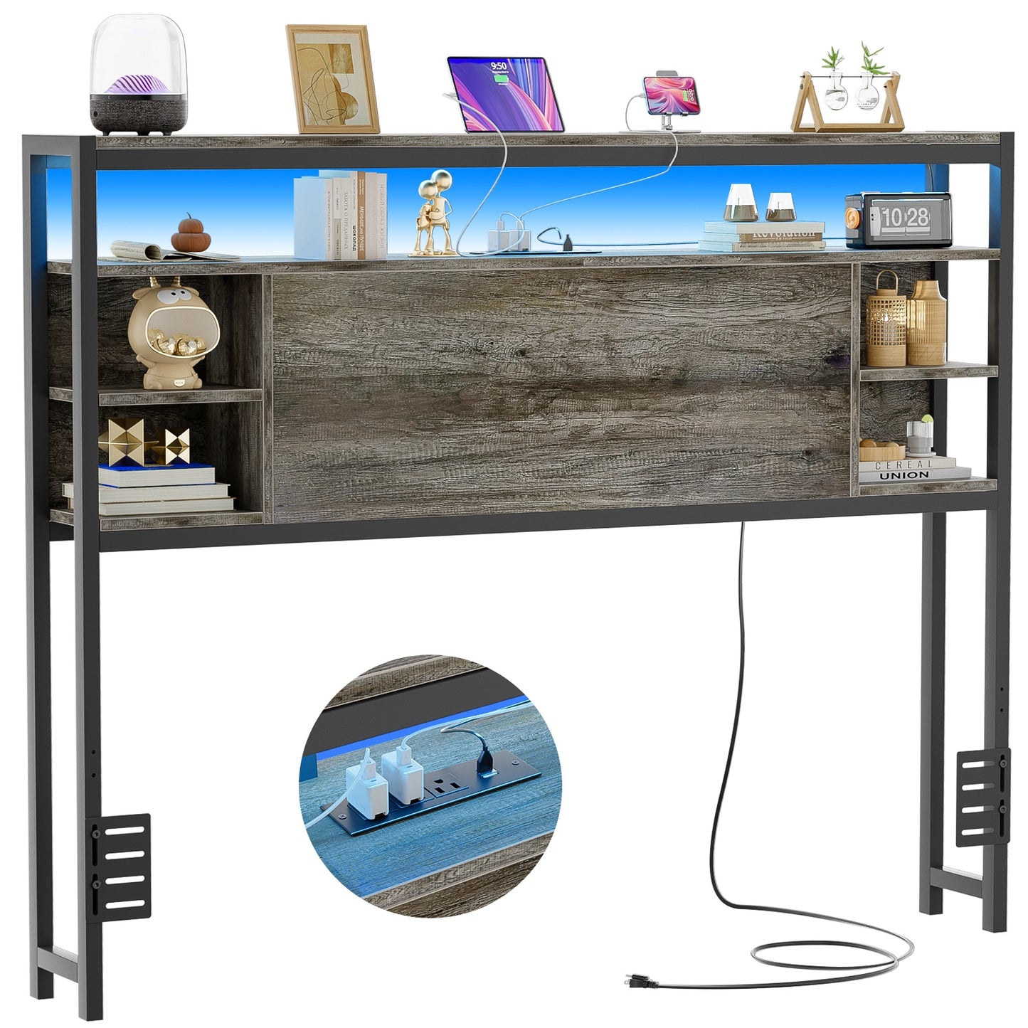 Full Headboards with Power Outlets and Storage Space