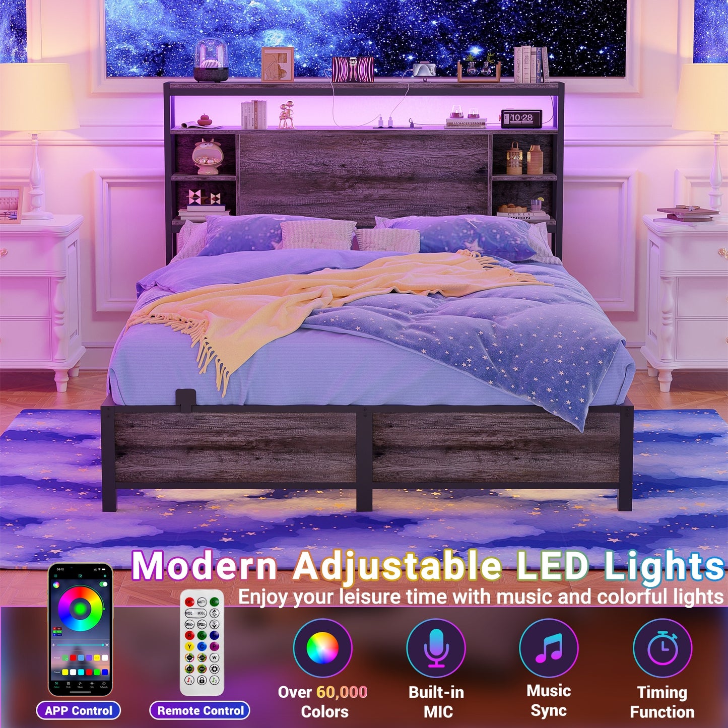 Full Headboards with Power Outlets and Storage Space