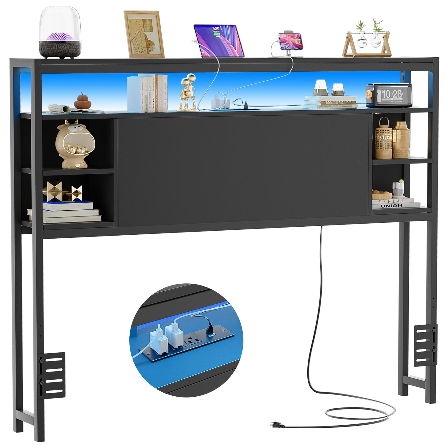 Full Headboards with Power Outlets and Storage Space