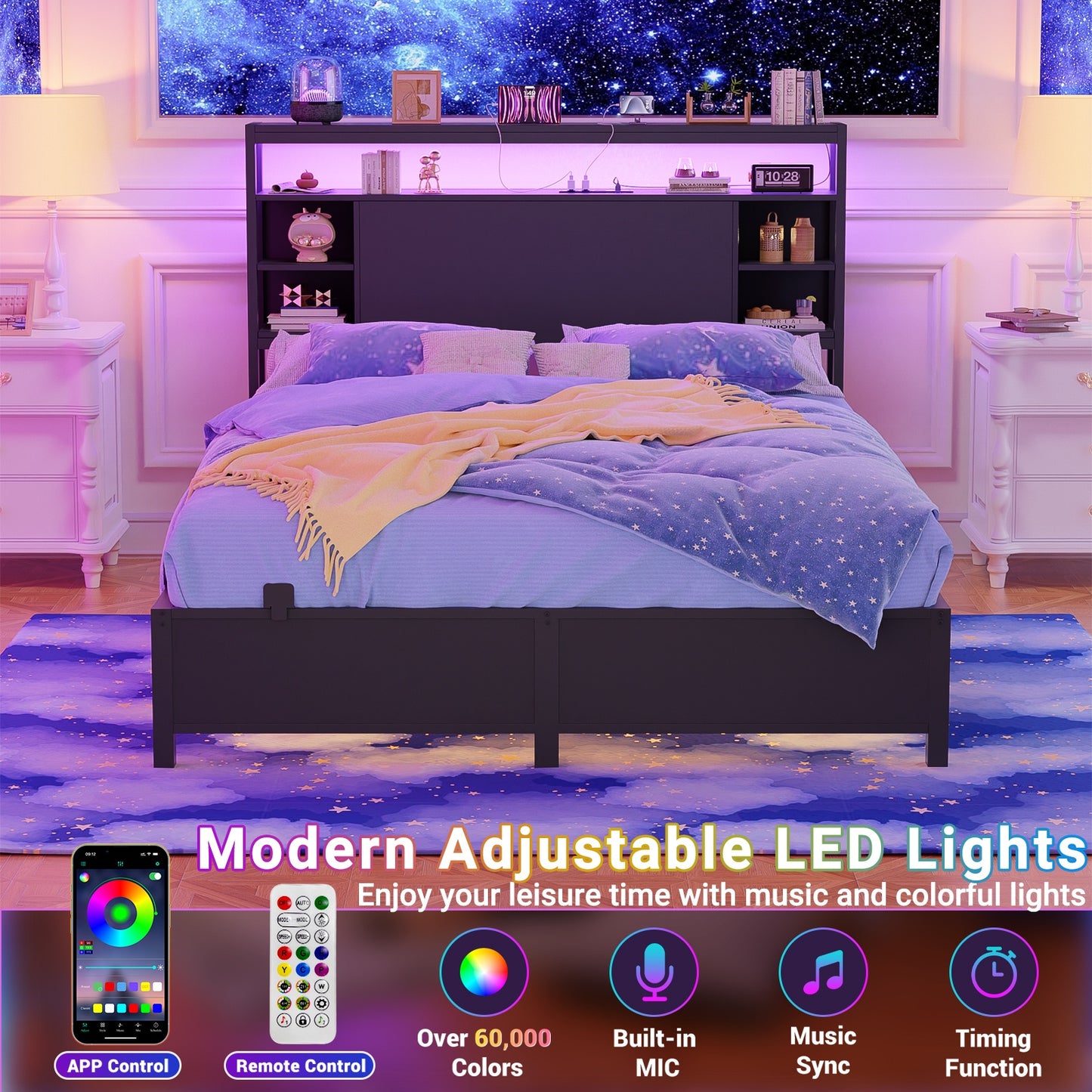 Full Headboards with Power Outlets and Storage Space