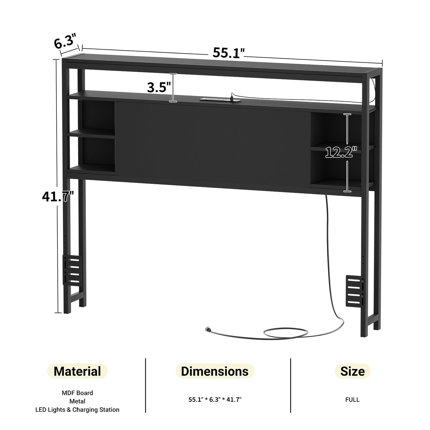 Full Headboards with Power Outlets and Storage Space