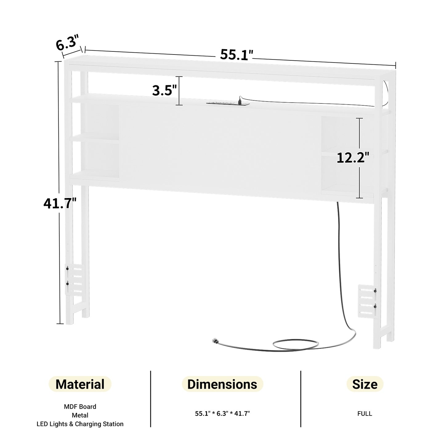Full Headboards with Power Outlets and Storage Space