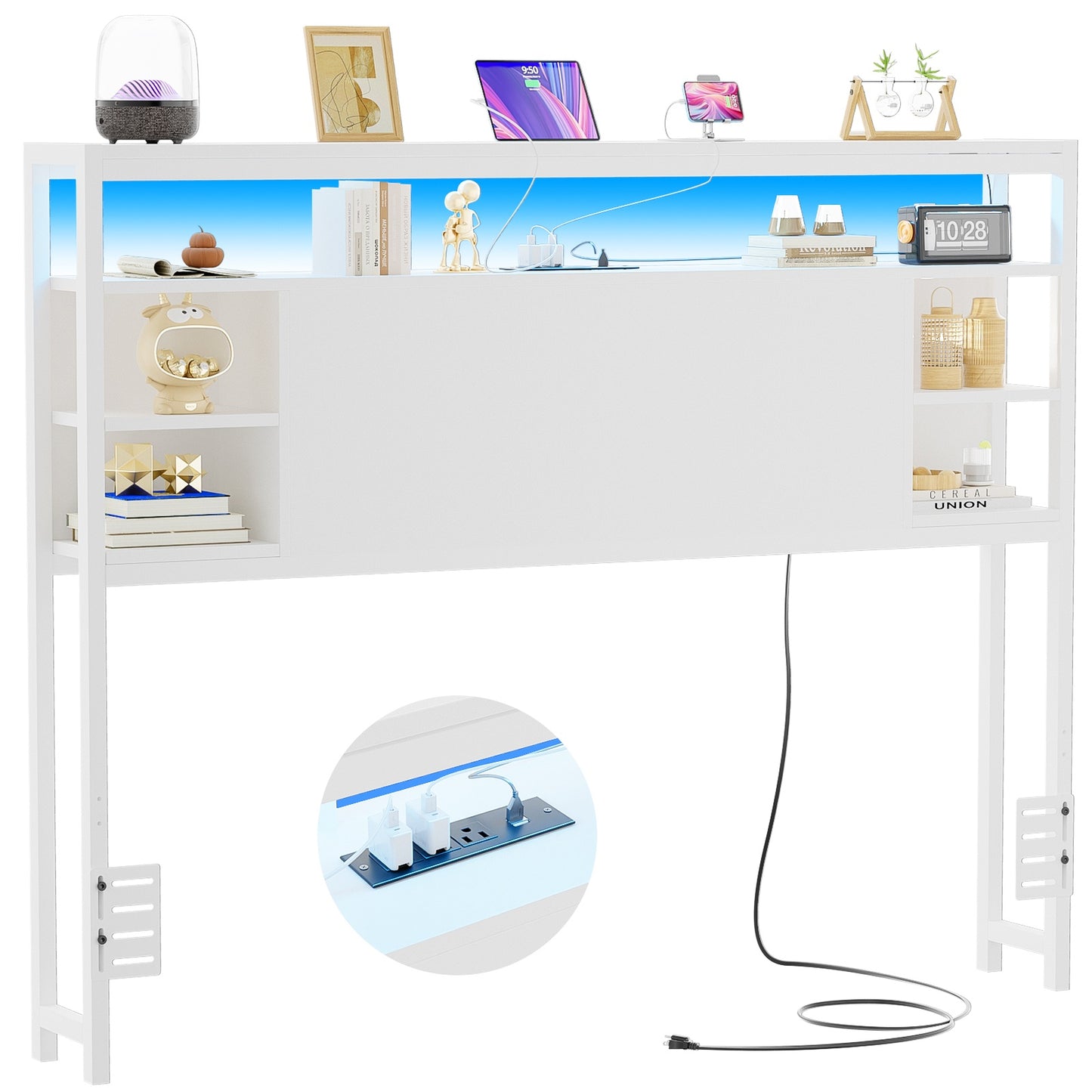 Full Headboards with Power Outlets and Storage Space