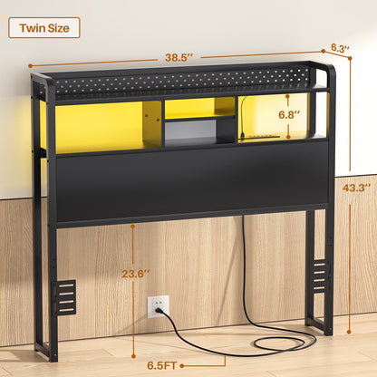 Twin Storage Headboard with Led Lights & Charging Station